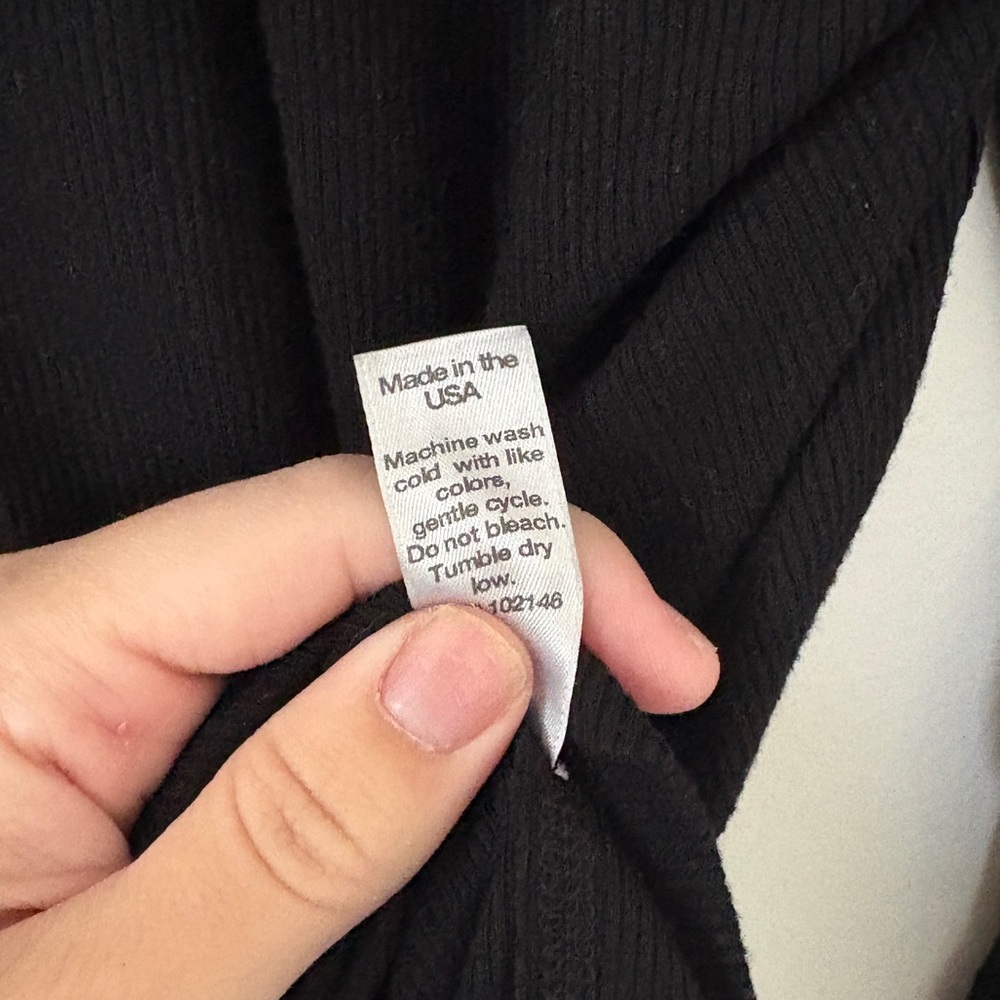 Michael Stars Black Ribbed V Neck Lace Up Long Sleeve Top Y2K Cottagecore Style - Picture 5 of 5